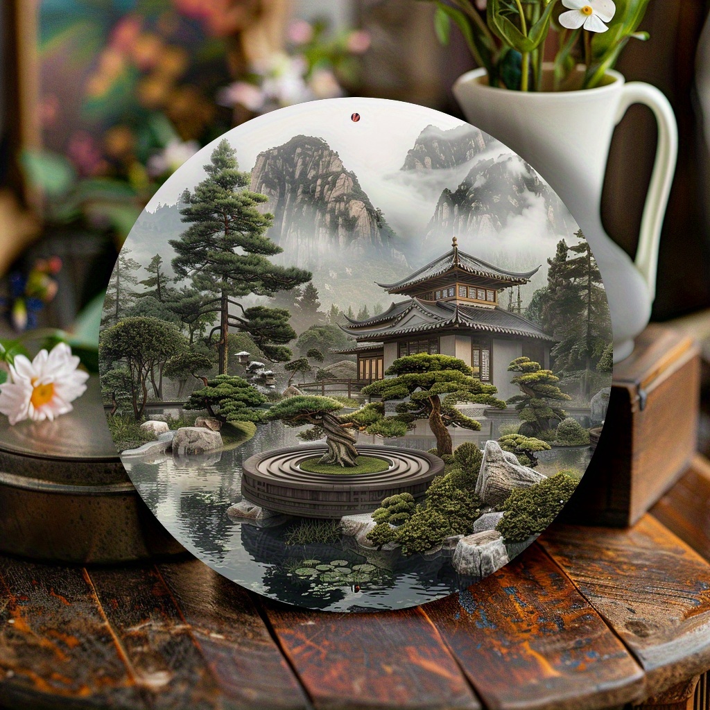 평화로운 일본 선(禪) 정원 원형 금속 간판, 2D 평 - Bonsai Tree Zen Garden 리뷰 및 가격