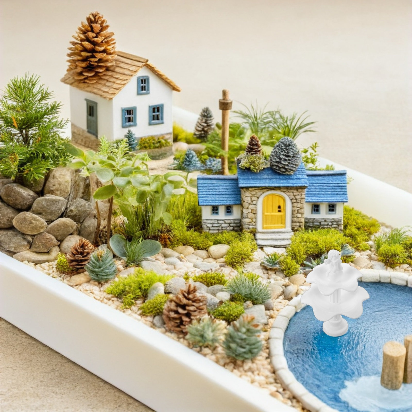 2Pcs 미니어처 분수 장식 플라스틱 2단 소원 분수  - Bonsai Garden Fountain 리뷰 및 가격